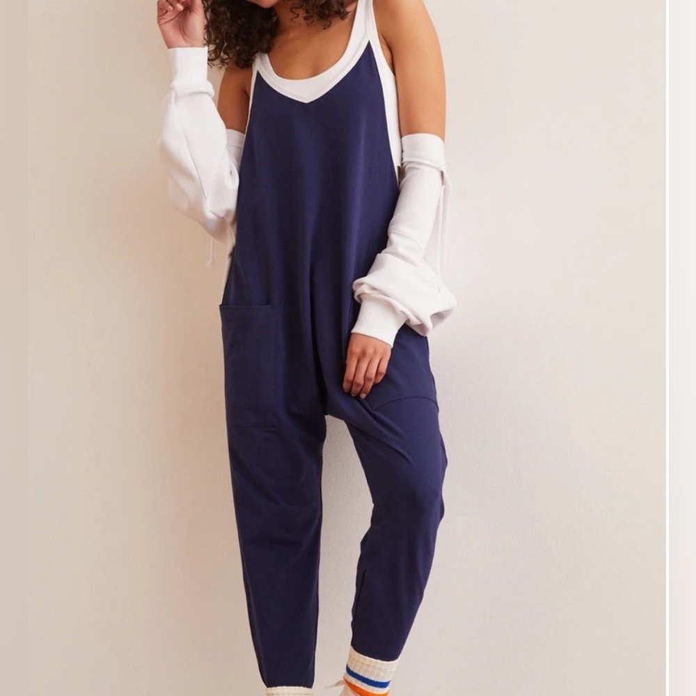 Sleeveless Navy Jumper Romper with White Trim - Women